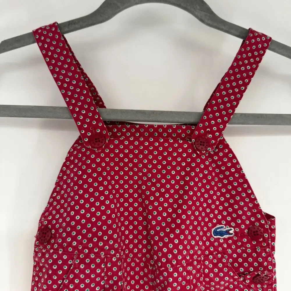 Vtg 80s Izod Lacoste Overalls Kids 24M Red Green White Dots Bibs Jumper Button